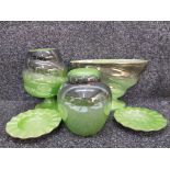 5 pieces of green maling lustre ware includes ginger jar etc