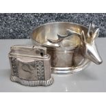 Ronson Diana table lighter together with metal stag wine coaster