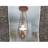 Antique Veritas ceiling hung rise and fall oil lamp, in good condition
