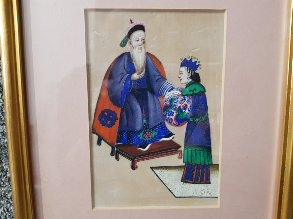 A Chinese pith painting depicting a court scene 15 x 10cm. - Image 2 of 2