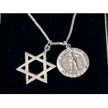 Silver star of David pendant and Aquarius zodiac pendant and chain, 4.5g