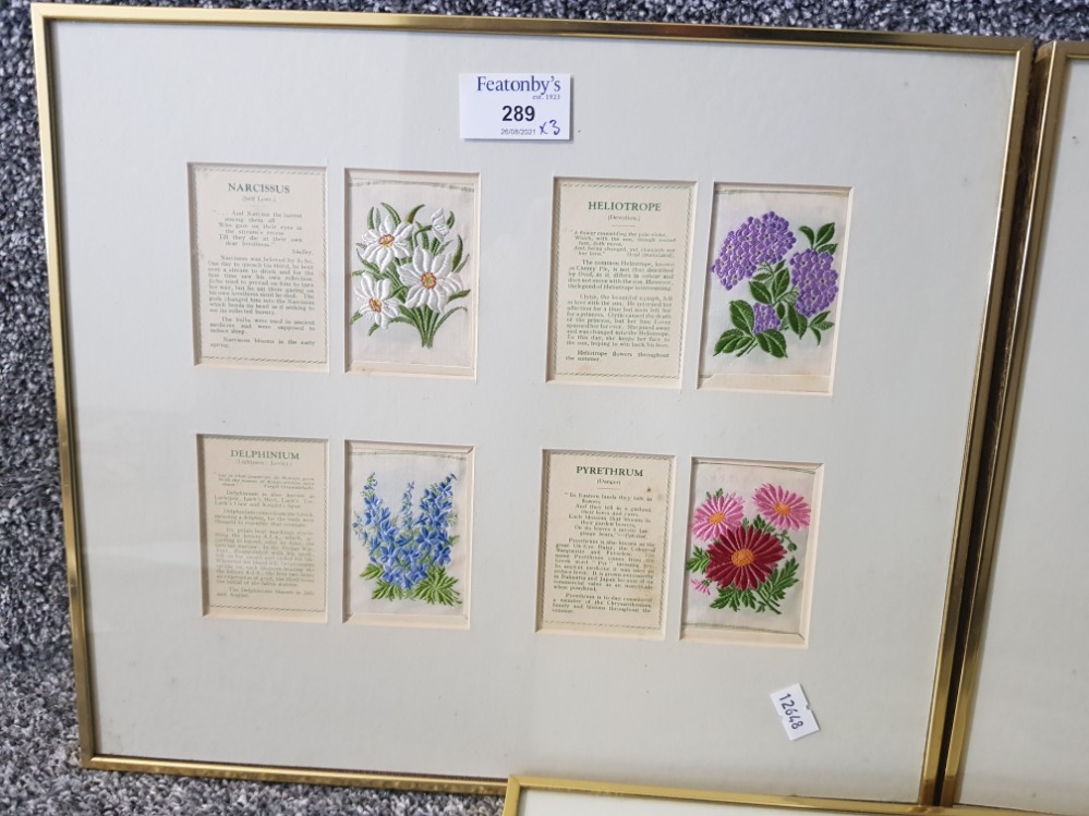 Framed silks depicting flowers. 3 - Image 2 of 3