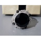 Silver, spinel and CZ cluster ring, size N, 7.3g gross