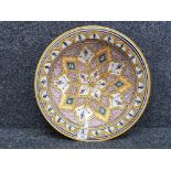 Large mustard glazed terracotta display plate safi Morocco 44cm diameter.