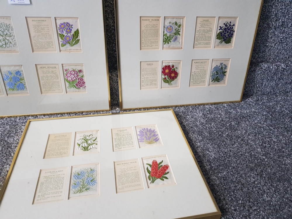 Framed silks depicting flowers. 3 - Image 3 of 3