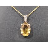Ladies 9ct gold Diamond and Citrine pendant and chain