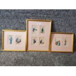 Three sets of Chinese pith paintings depicting men and women at work, largest measures 36 x 27cm