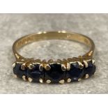 Ladies 9ct gold 5 stone Sapphire ring. 1.7g size N