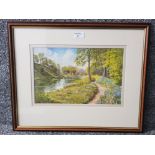 A watercolour by G W Cordes, Northumberland river landscape, signed and dated '98, 22.5 x 35cm.