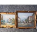 Two oil paintings by Burney, Parisian street scenes, largest 49 x 59cm