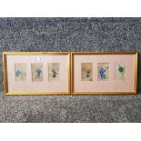 A pair of triptych Chinese pith paintings depicting street sellers, 23 x 26cm including frame.