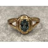 Ladies 9ct gold blue/green stone ornate ring. 1.6g size J