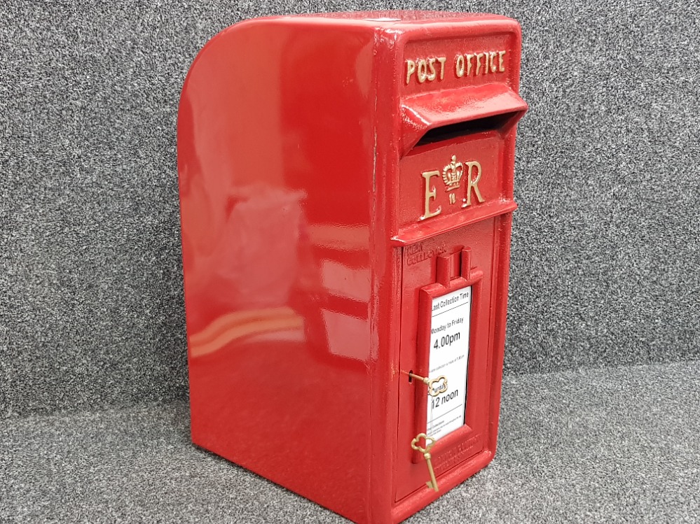 Large cast metal post office box in red, with keys - Image 2 of 3