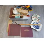 Tools to include saws, scythe, together with boules, registers, ceramics etc.