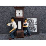 Large novelty Stan laurel and Oliver Hardy figured clock together with framed print of the comedy