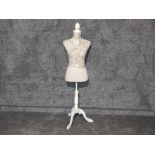 Vintage dress makers dummy on tripod pedestal stand, height 143cm