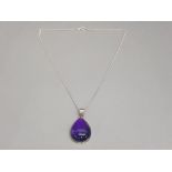 Silver and pear shape amethyst pendant and chain 9.4g gross