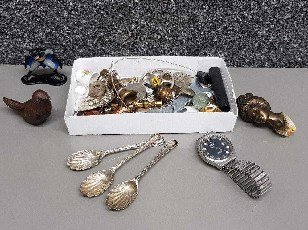 Miscellaneous items to include cast iron bird, Tissot watch (working) etc.