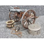 Vintage canon model, copper and brass pot, costume necklace and yorkshire penny bank