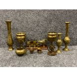 Brass items including horse and cart and vases