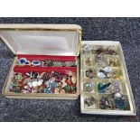 2 boxes of vintage costume earrings mainly clip-ons, mixed gemstones and Czs