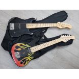 2 electric guitars by Elecor and Academy of music both with carry bags