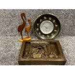 Barometer (star signs) miners plaque and carved flamingos