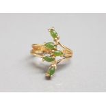 18ct yellow gold plated 5 stone jade ring size r 3.3g gross