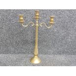 All brass 3 way candelabra with nicely etched pattern to base, 47.5cm