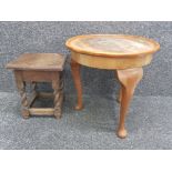 Small oak barley twist plant stand together with a reproduction circular Occasional table