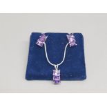 Silver and amethyst pendant chain and earrings 7.9g gross