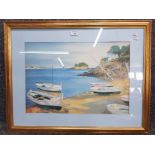 A colour print of a Mediterranean scene with sailing boats 38 x 54cm.