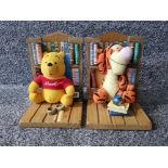 Pair of walt Disney winnie the pooh wooden and cuddly toy bookends, includes 2 minature story books