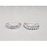 2 silver and tanzanite band rings sizes j1/2 and j 3g gross