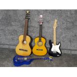 3 acoustic guitars plus 1 electric