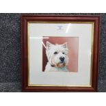 An oil painting of a West Highland terrier by E Thomspon 20 x 20cm.