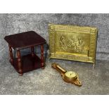 Barometer, fire screen and small mahogany table