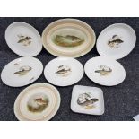 5 Crown Devon collectors fishing plates plus 2x woods ivory fish plate and 1 other