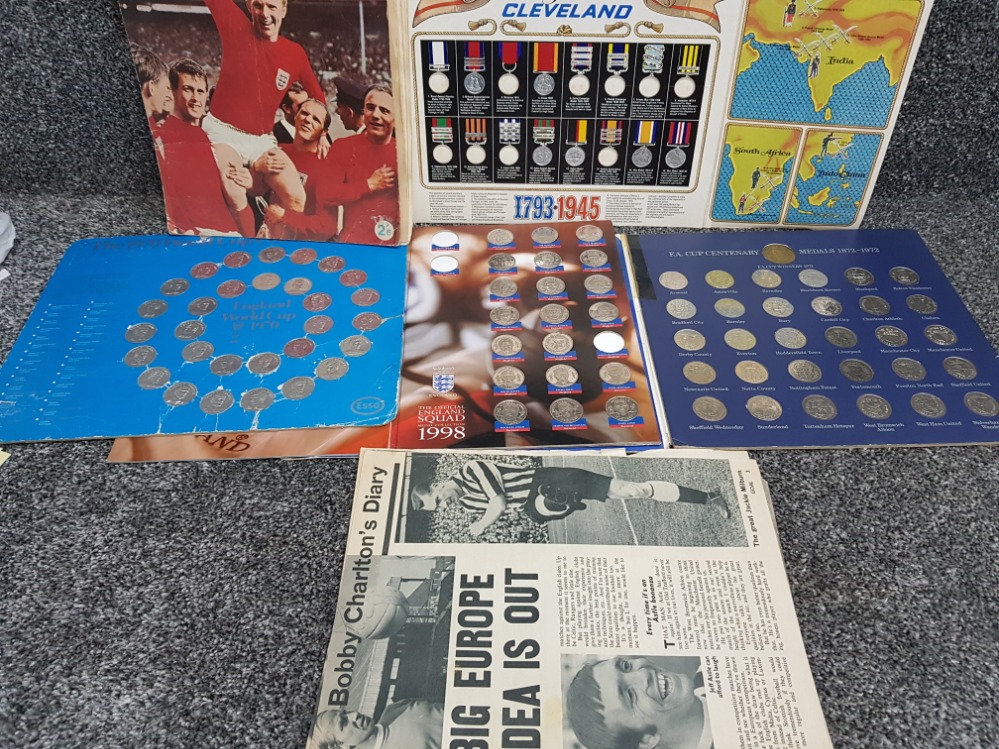 Collection of football memorabilia including medal collections, FA cup 1872-1972, 1970 Worldcup