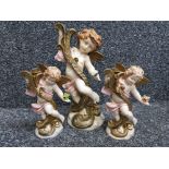 3 Italian nicely decorated cherub candle holders