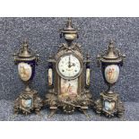 Franz Hermle ormolu gilt 3 piece mantle clock with two matching urns, repro
