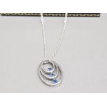 Silver and 3 sapphire set pendant and silver necklet 5.2g gross