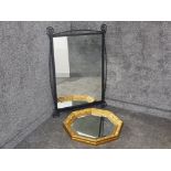 Large metal contemporary hall mirror 106x73cm and gilt framed octagonal shapped bevelled mirror