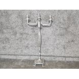 Large metal art deco style floor standing 3 way candelabra, height 104.5cm