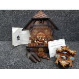German Danbury Mint Millennium 2000 hand carved wooden cuckoo clock with pendulum, weights and