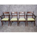 Set of 4 inlaid mahogany dinning room chairs, 2 carvers & 2 singles