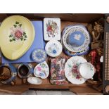 Box containing miscellaneous china pieces including wedgwood jasper ware, carlton ware bowl etc