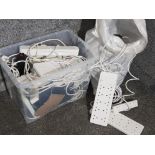 Large box and bag containing miscellaneous extension leads