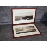 Pair of mahogany framed light house prints, Alan Majchrowicz North head and Yaquina head 68x98cm