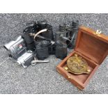 Repro brass effect Minature desktop sundial in box together with 2 camcorders and 3 pairs of